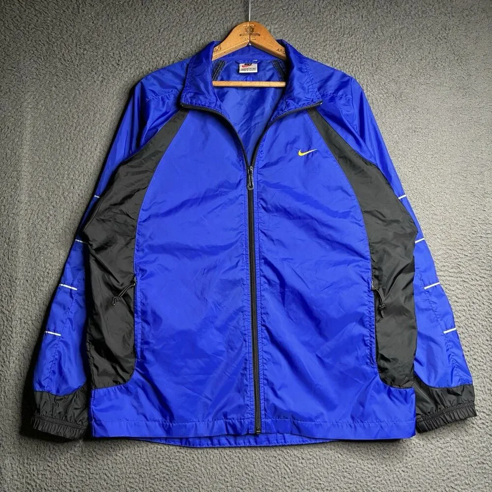 Vintage 90s Nike Track Jacket Boys XL 16-18 Blue Stripe Full Zip Windbreaker